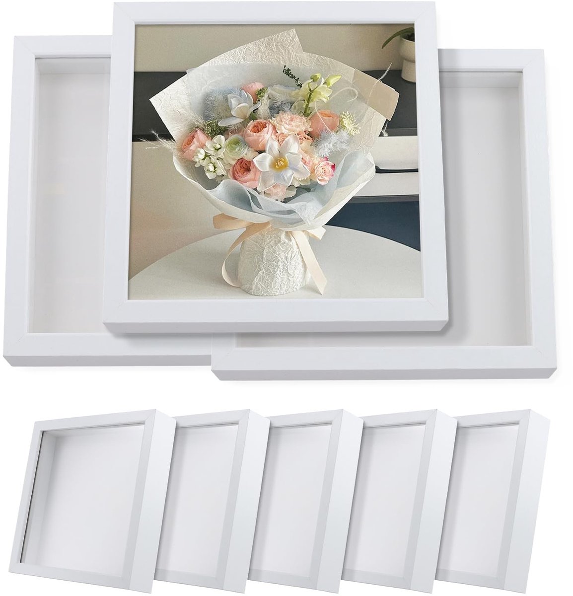Omgoods - 8-delige Schaduwdooslijst - 20x20 cm Witte Houten Fotolijsten