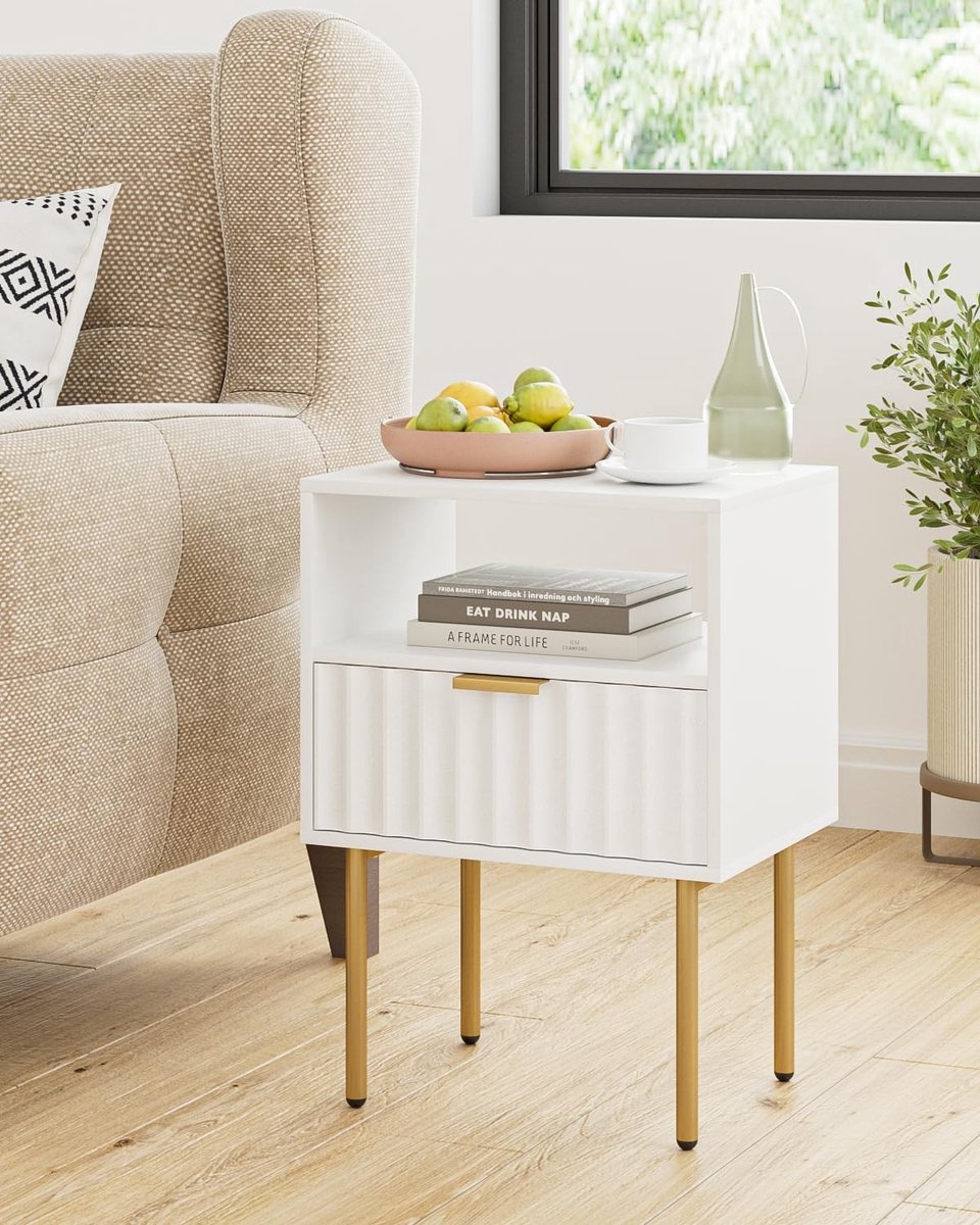 Omgoods - Ribbel Nachtkast met Gouden Frame en Lades