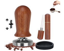 Omgoods - Set van 3 Espresso Stampers met Houten Handvat en WDT Tool
