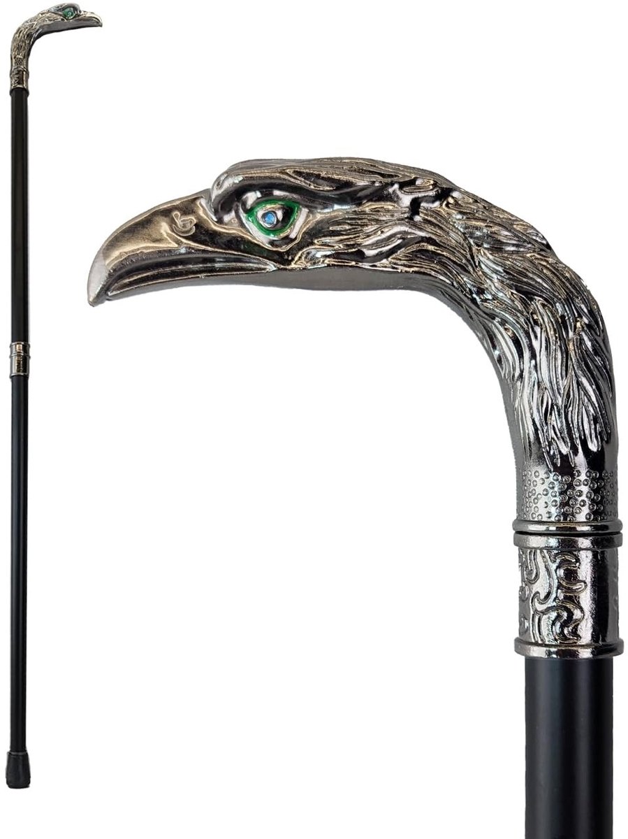 Omgoods - Vulture/Eagle Swagger Cane - 90 cm met Zilver Groene Ogen