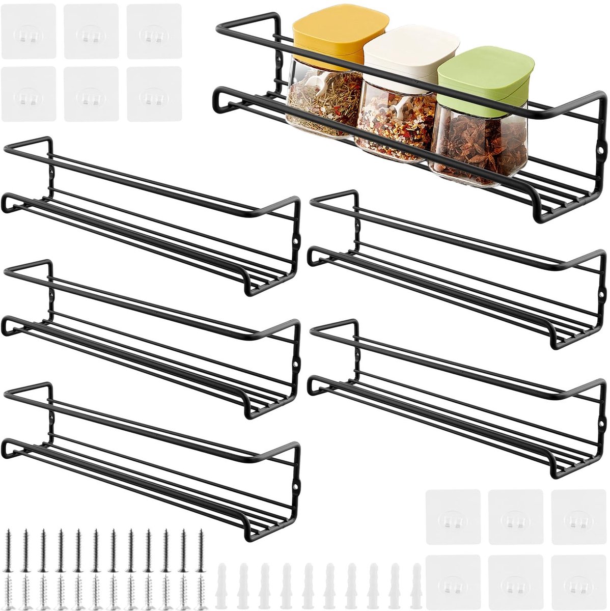 Omgoods - Wandplank voor Specerijen 6 Laags - Zwart Carbon Staal