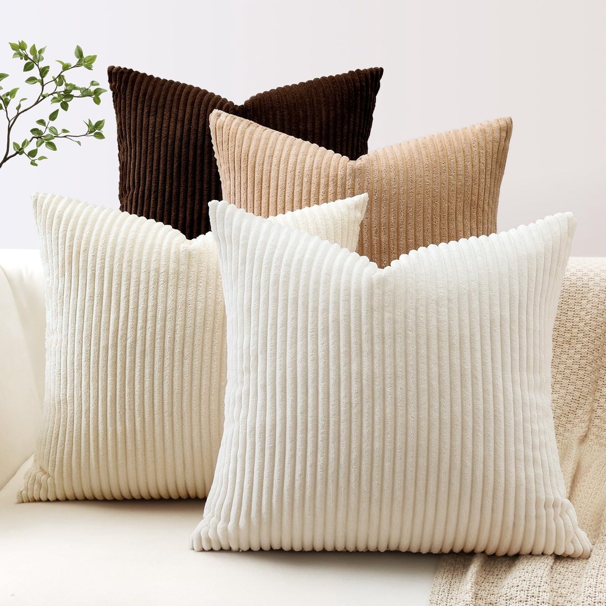 Omgoods - Set van 4 Corduroy Kussenhoezen 45 x 45 cm Bruin