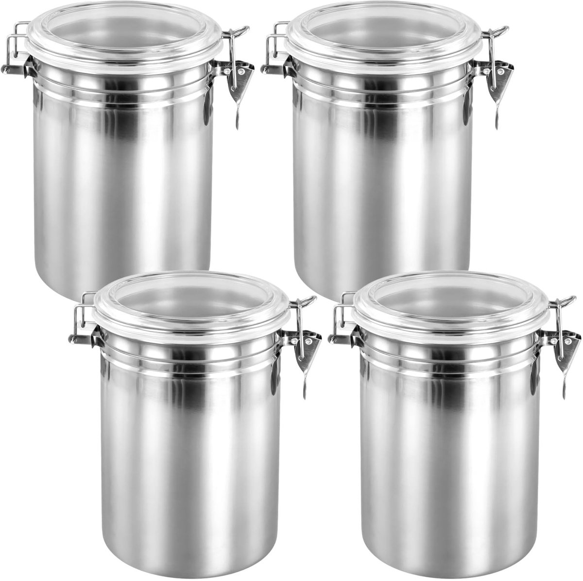 Omgoods - Set van 4 RVS Opbergblikken met Luchtdichte Deksel 1900ml