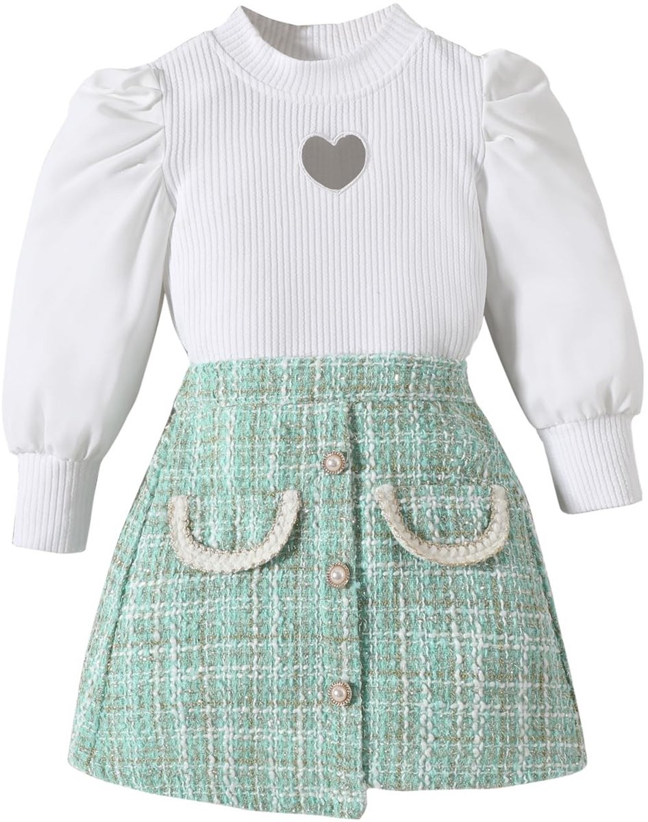 Omgoods - Meisjes Set met Lange Mouwen en Geruite Rok