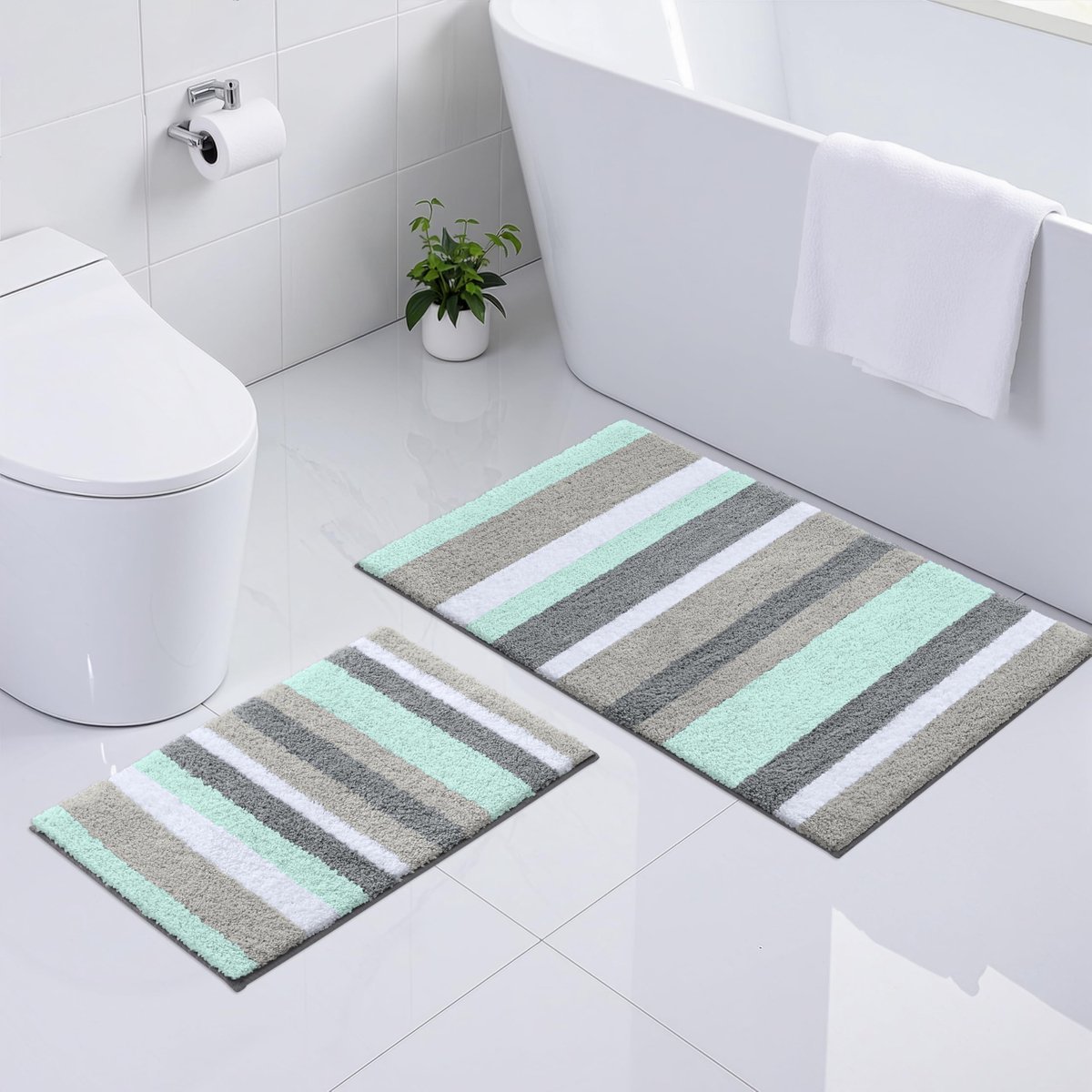 Omgoods - Set van 2 Microvezel Badmatten in Groen en Grijs