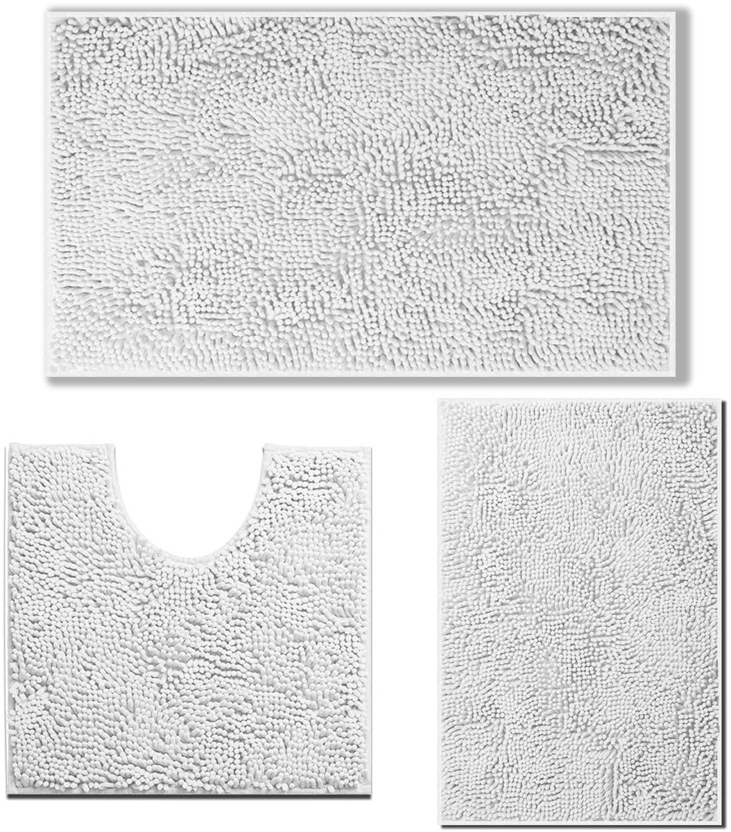 Omgoods - Set van 3 Chenille Badmatten, Wit