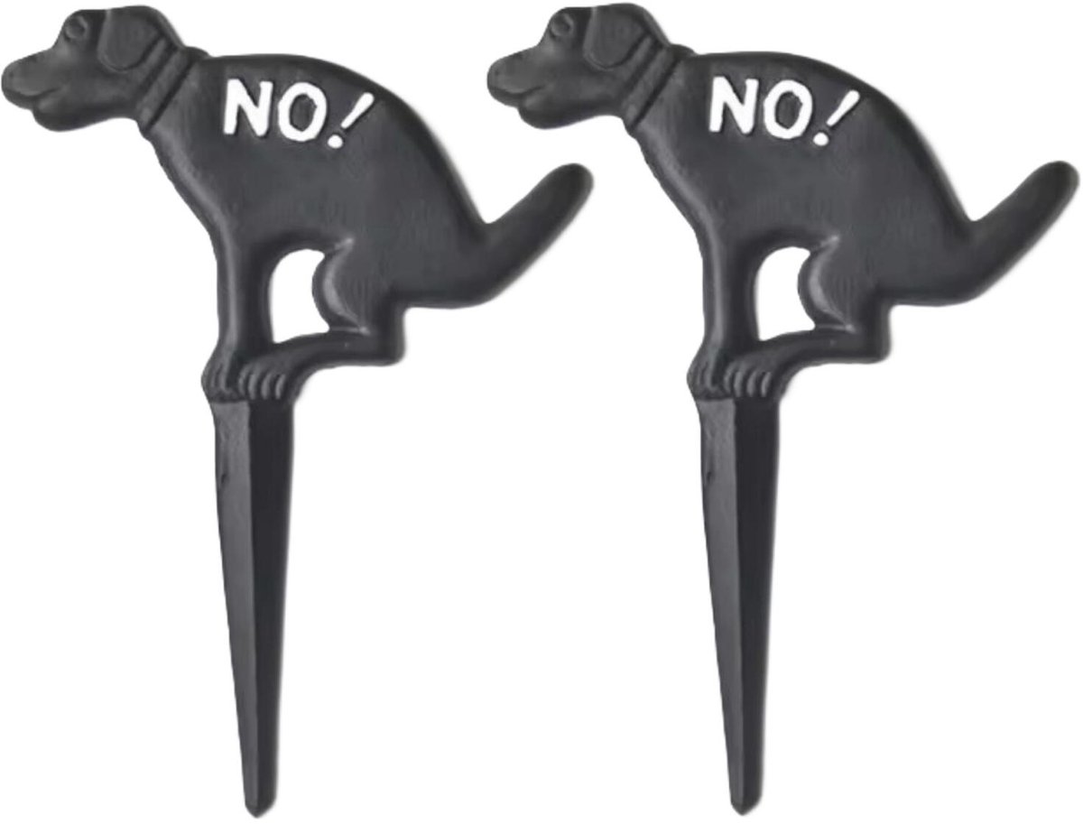Bellatio Decorations Hondenbordje op steker - 2x - zwart - niet poepen - gietijzer - 27 cm - hondenpoep gazon bordje