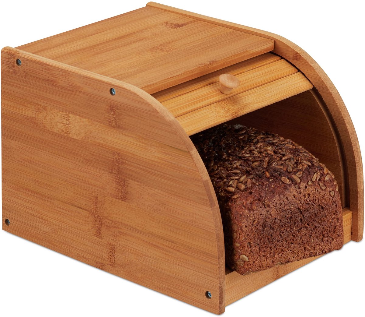 Famanu – Broodtrommel van bamboe met schuifdeksel, : 18x20x27 cm, luchtdichte opslag voor brood en gebak, natuurkleur
