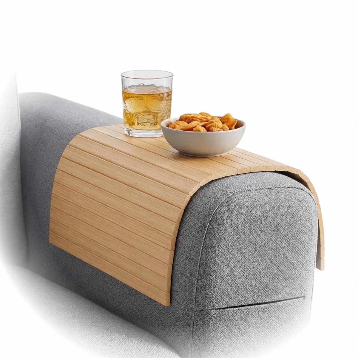 Famanu – Bamboe armleuning dienblad voor de bank, flexibel en antislip