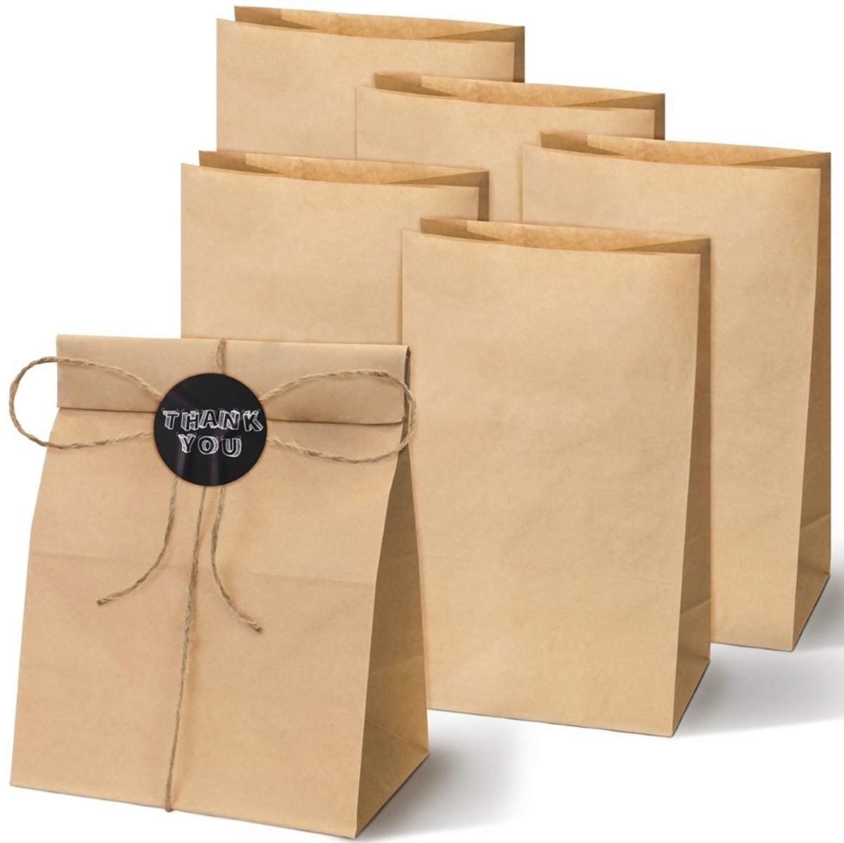 Papieren Blokbodem Zakken 16x8x27 cm - 5 stuks - Bruin Kraft