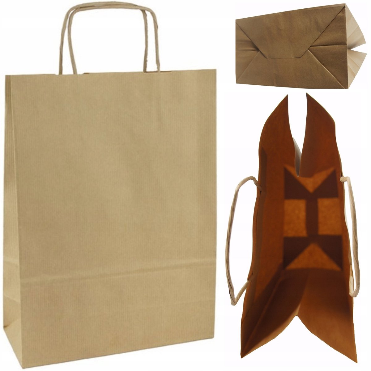 Bruine papieren zakken met gedraaide handgreep - 50 stuks - 24x10x32 cm
