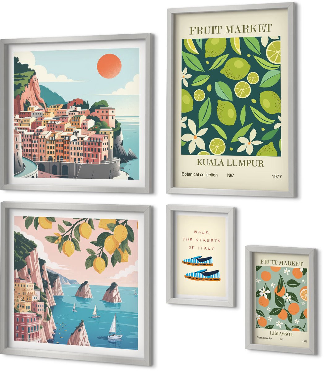 Coloray 5-Delige Schilderij Set - Plantenpatronen In Beige En Bruine Tinten - 20 x 30 cm - Decoratieve Schilderijen - Wanddecoratie - Hal - Muurdecoratie