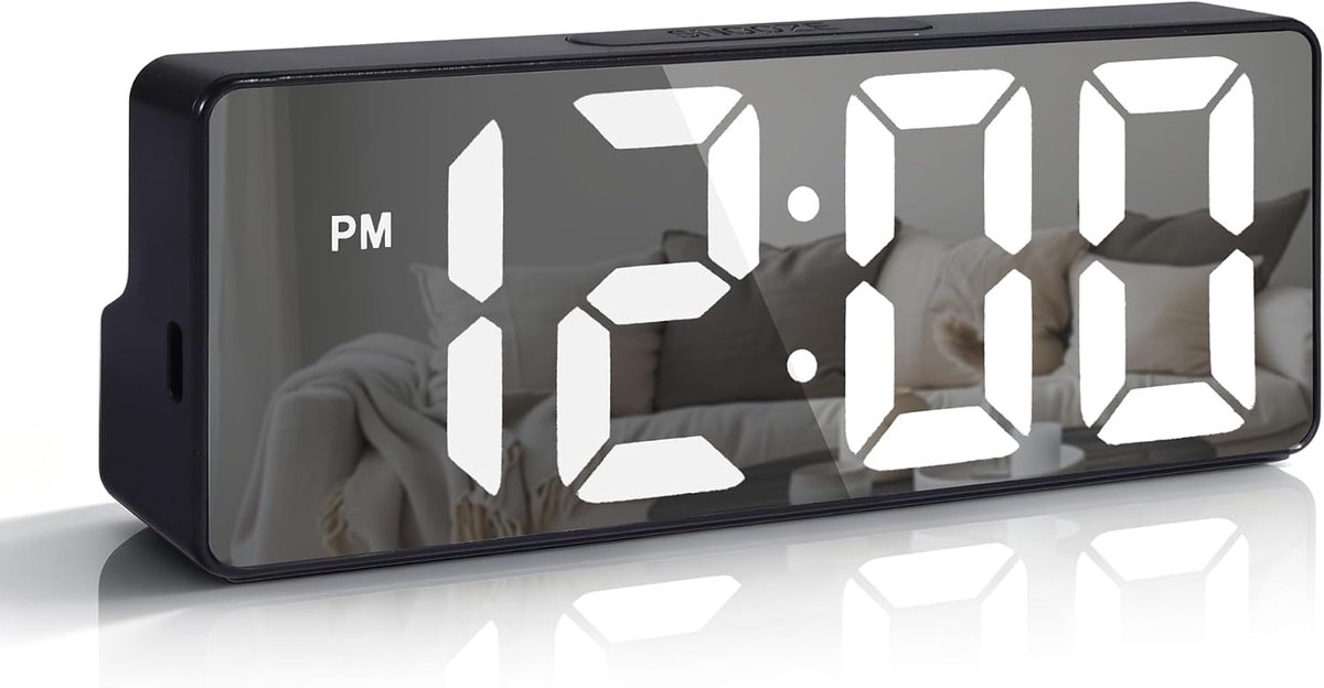 Lafocuse Spiegel LED digitale nachtkastwekker, 6,7 inch display, digitale klok type C/batterijvoeding met grote - ShopVlot