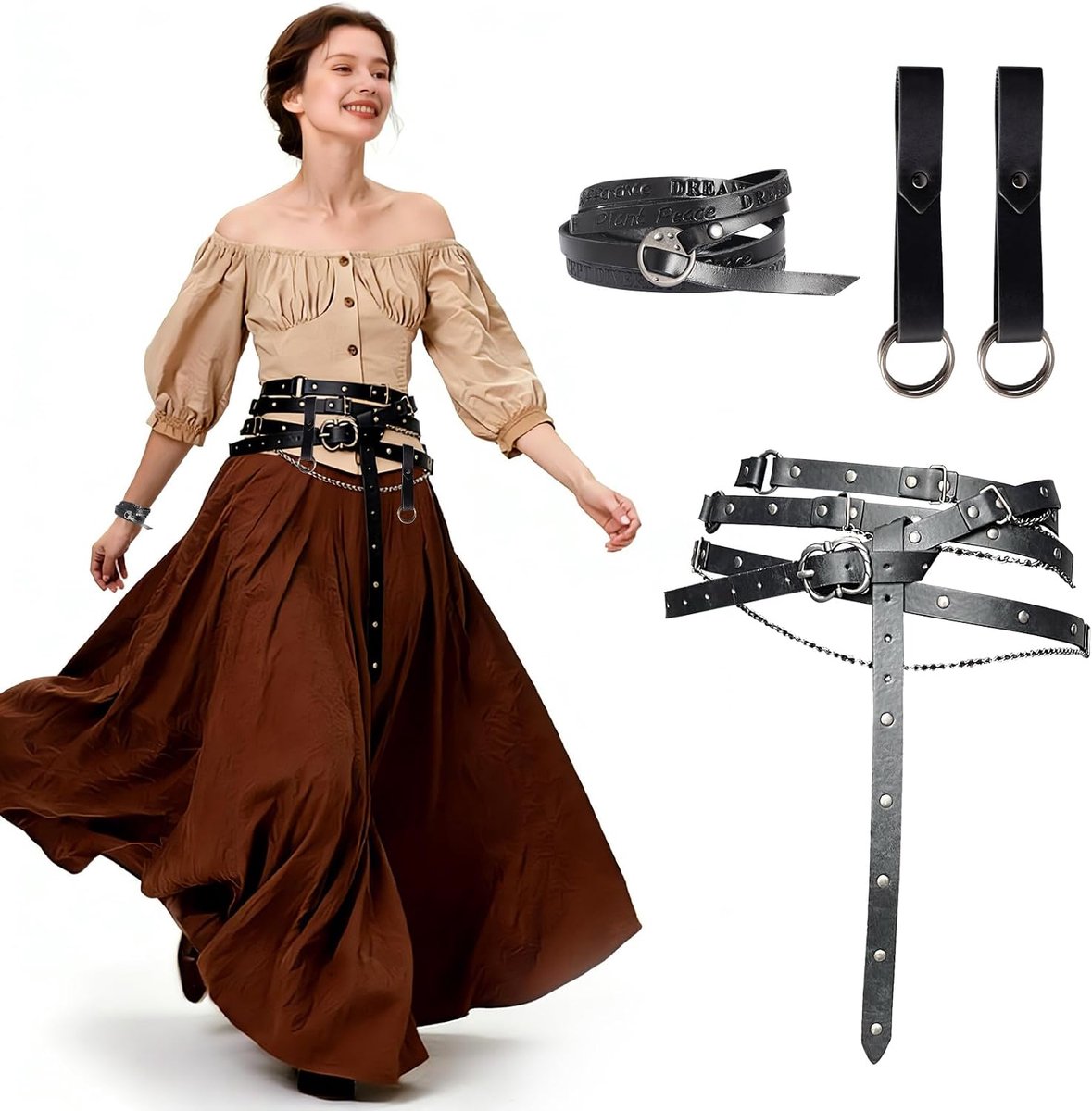 Sophisticate Medieval belt women's medieval belt with chain Renaissance adjustable faux chain belt ideal for medieval - ShopVlot