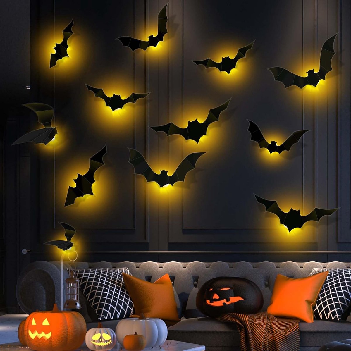 Halloween Decoration Bat 12 Pieces 3D Bat Decoration LED Halloween Decoration Outdoor Indoor Halloween Bat Decorative - ShopVlot