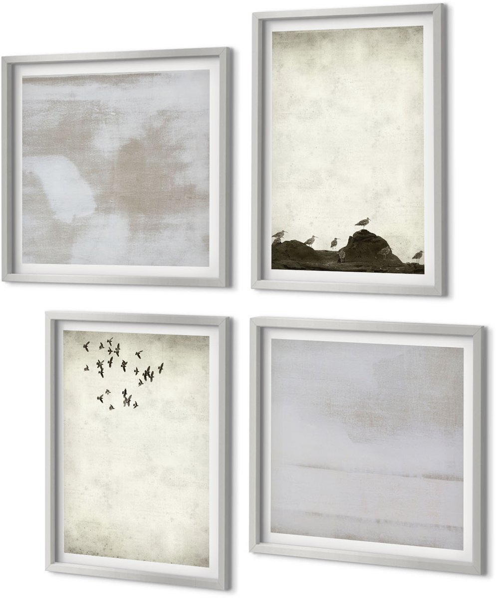 Coloray 4-Delige Schilderij Set - Vliegende zwerm vogels, industriële texturen - 40 x 40 cm en 40 x 60 cm - Schilderijen Set - Wanddecoratie - Woonkamer - Interieur Decoratie