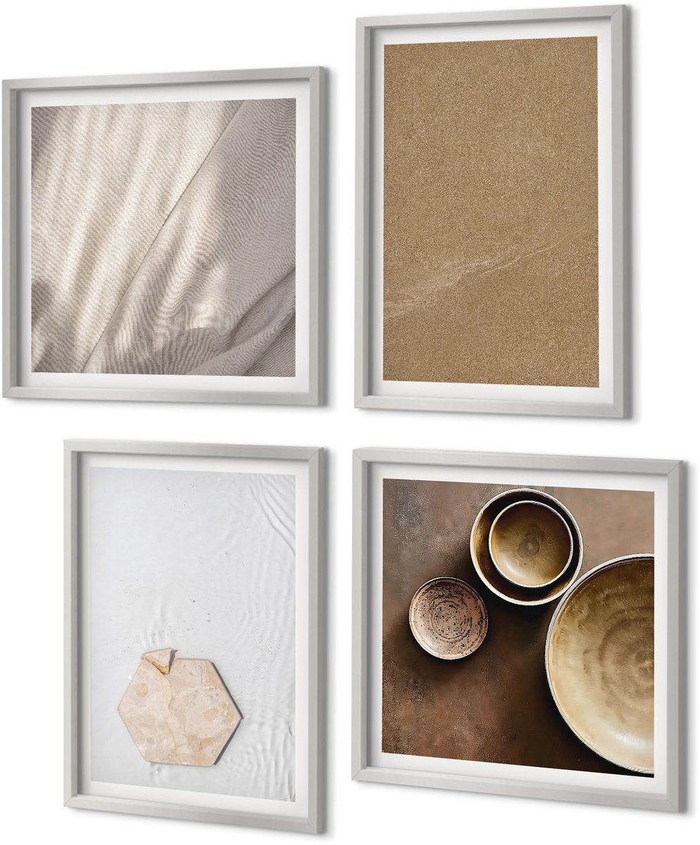 Coloray 4-Delige Schilderij Set - Minimalistische texturen in warme kleuren - 40 x 40 cm en 40 x 60 cm - Moderne Wanddecoratie - Woonkamer - Muurdecoratie