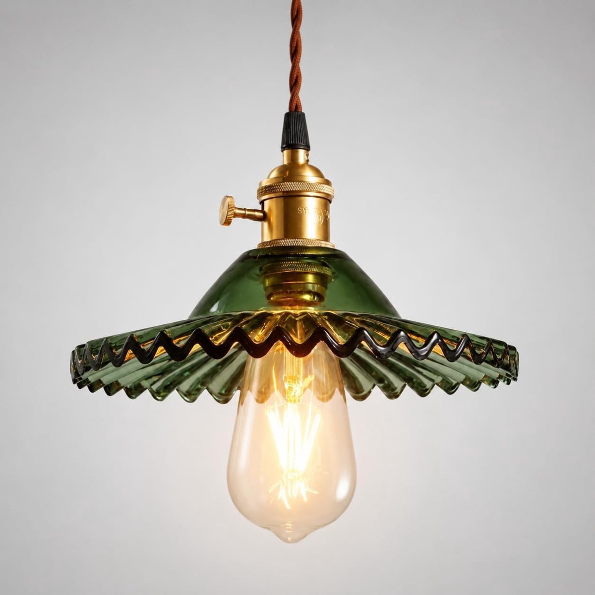 Hanglamp van geribbeld glas, lampenkap, E27, metaal, messing - ShopVlot