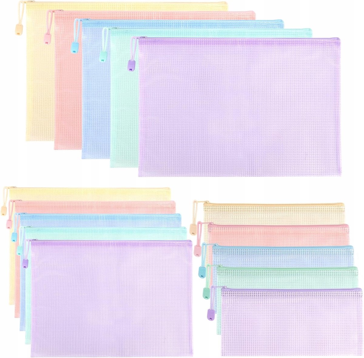 Set van 15 Plastic Documententassen met Rits - A4, A5, A6