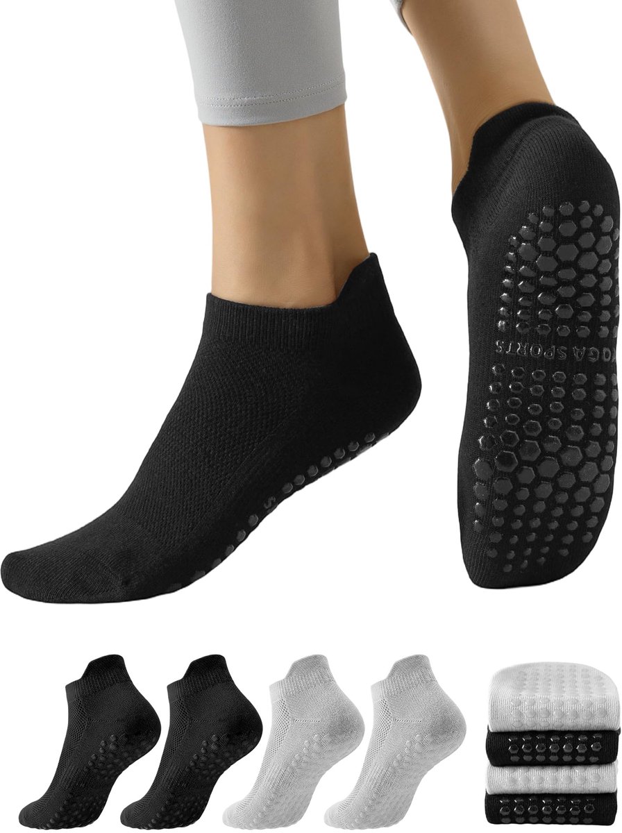 Pilatessokken dames - antislip - ademend katoen - ideaal voor yoga - ShopVlot