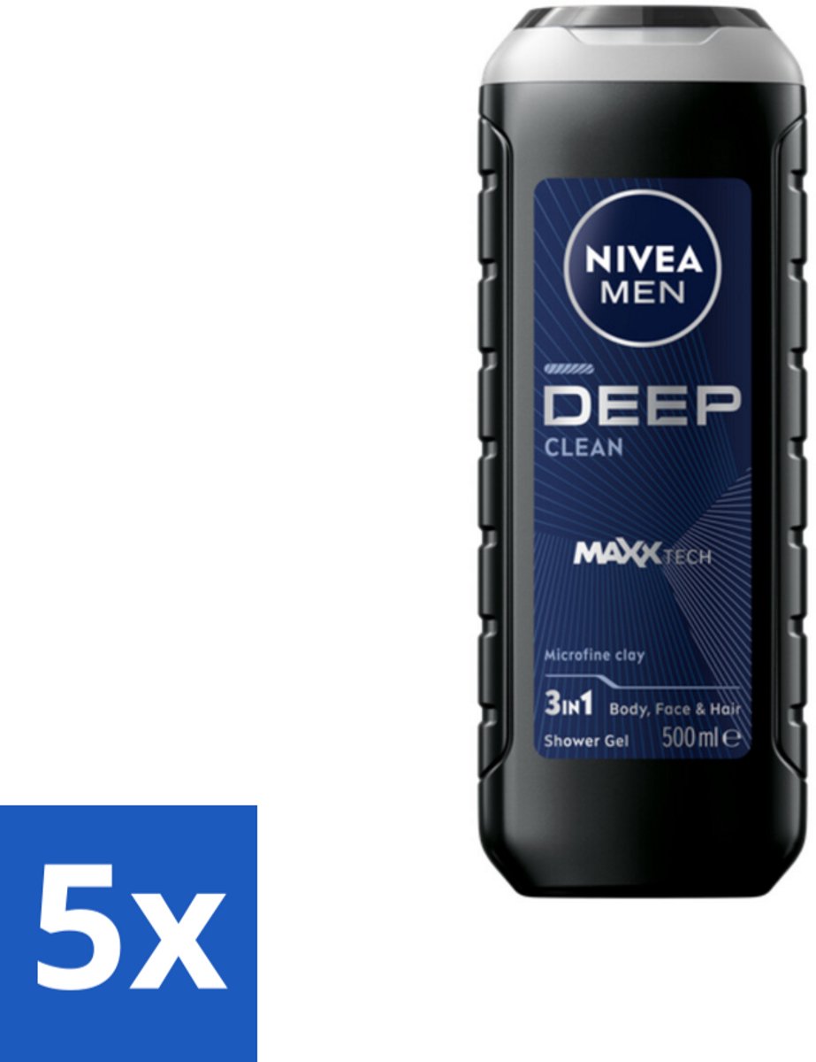 NIVEA MEN - Douchegel - Deep Clean 3-in-1 - 500 ml - Bulkverpakking - 5 stuks
