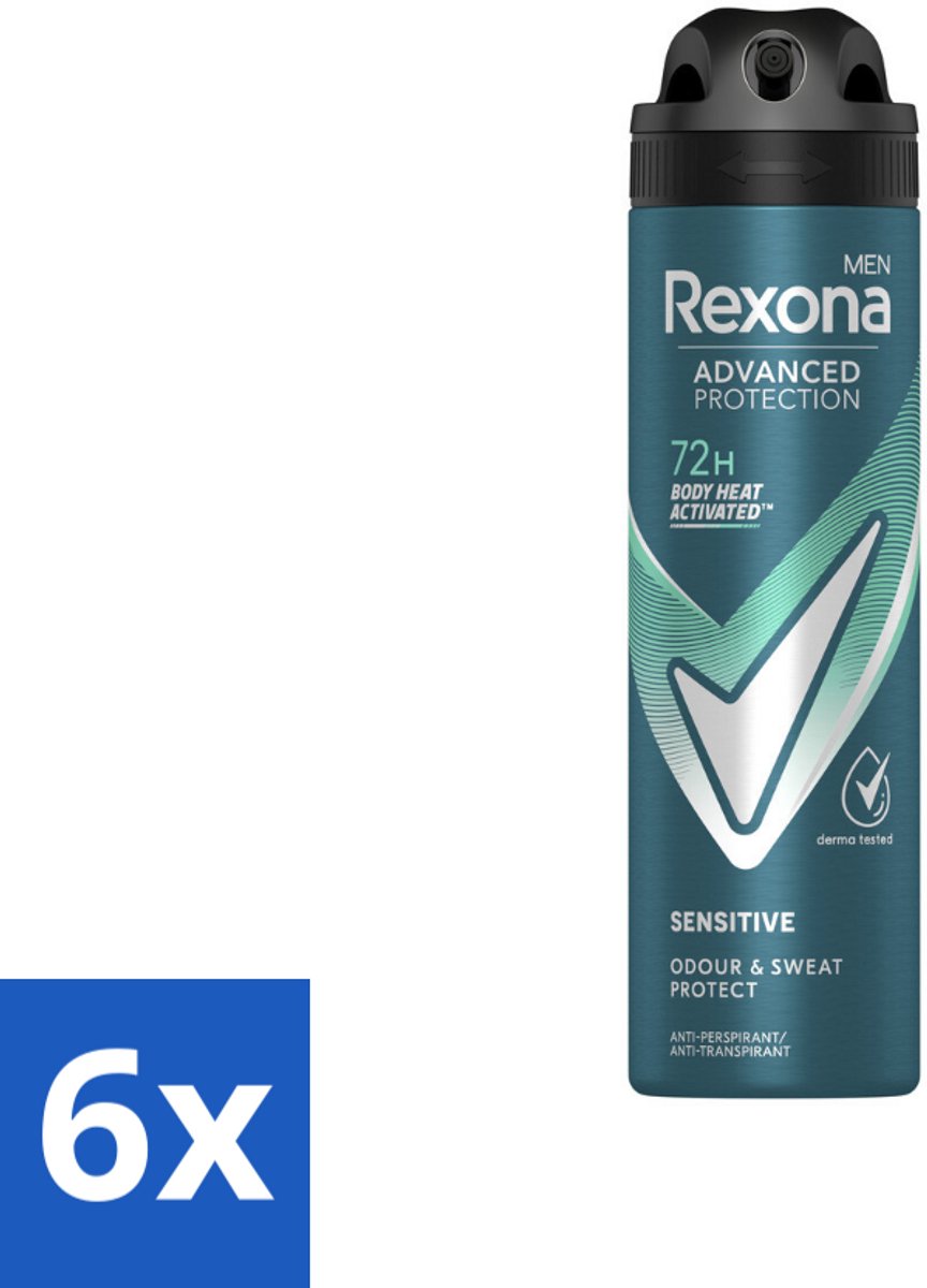 6 x Rexona Men - Deodorant Spray - Sensitive - Zachte Bescherming - 150 ml - Rexona Deodorant - Antitranspirant - Gevoelige Huid - Langdurige Bescherming - Alcoholvrij
