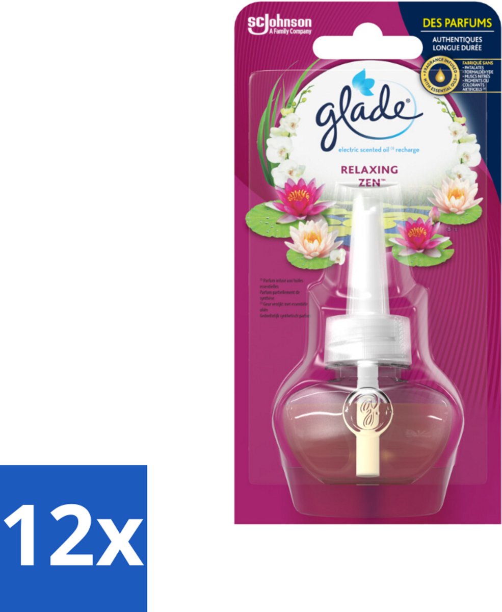 12 x Glade - Navulling Elektrische Olie - Relaxing Zen - Zonder Houder - Geurverspreider - Elektrische Geur - Geurnavulling - Relaxerende Geur - Kalmerende Geur