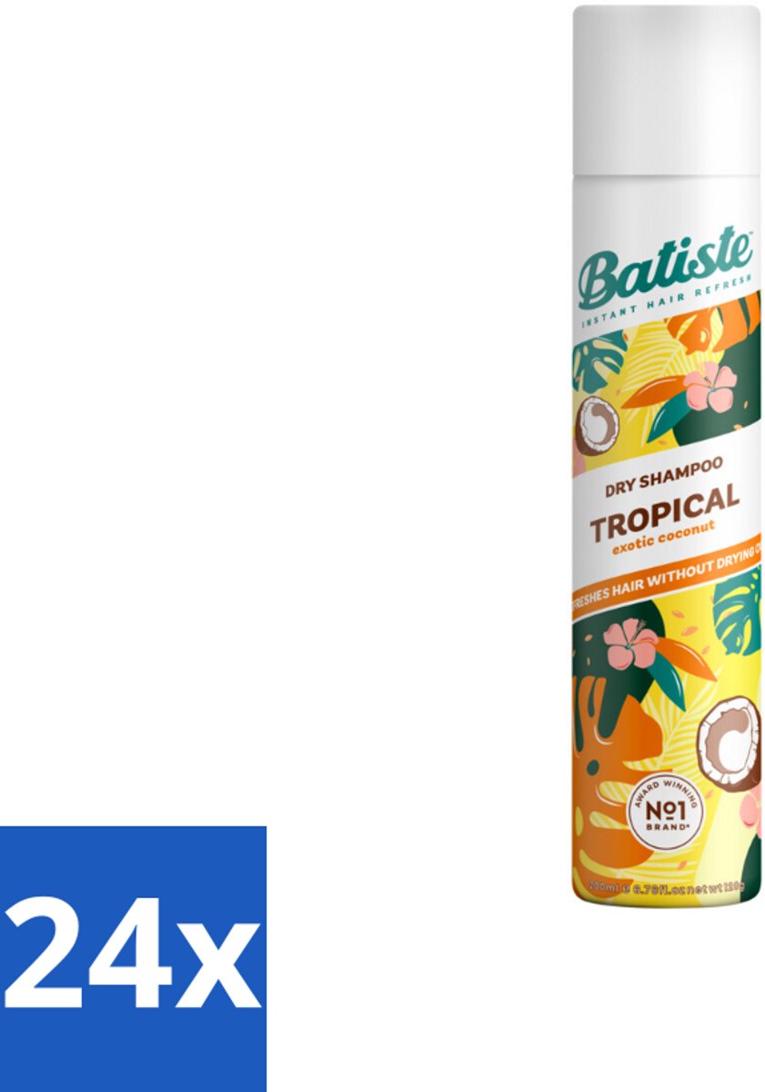 24 x Batiste - Tropical - Droogshampoo - Tropische Geur - Verfrist en Stylet - 200ml - Droogshampoo - Tropical Geur - Kokos - Exotische Geur - Fris Haar
