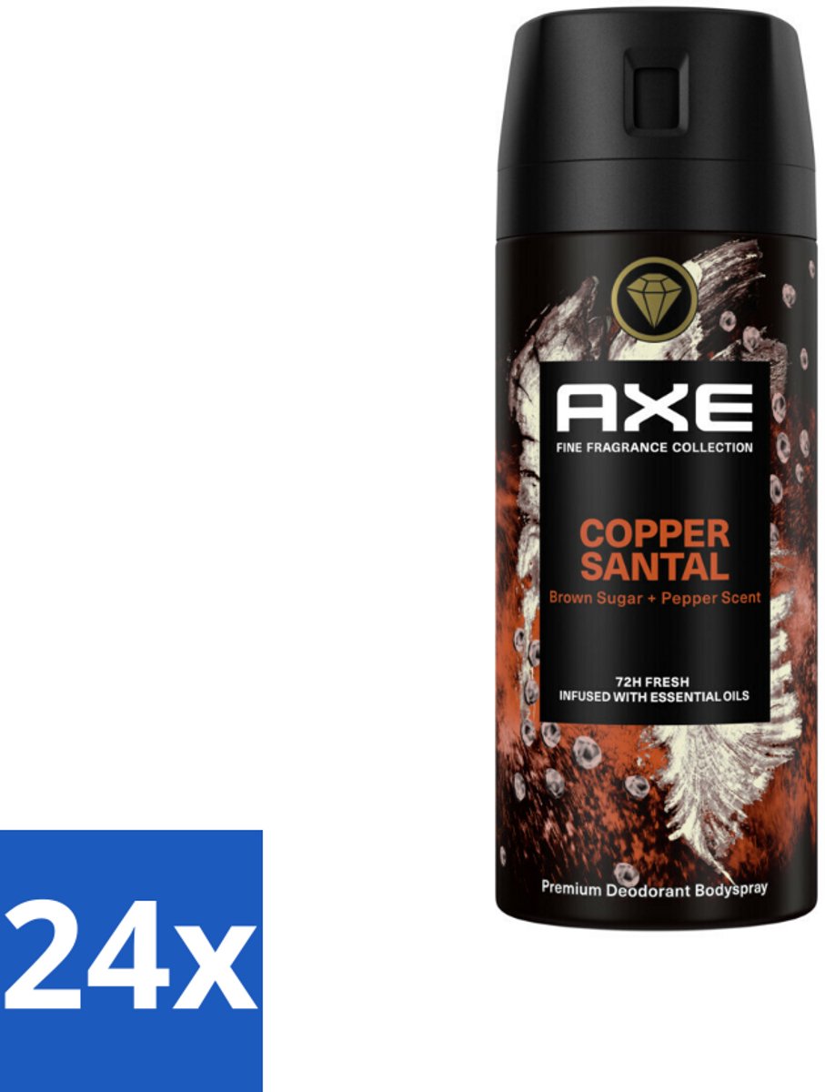 AXE - Deodorant Spray - Copper Santal - Premium Geur - Warme Houtnoten - 150 m - Voordeelverpakking - 24 stuks