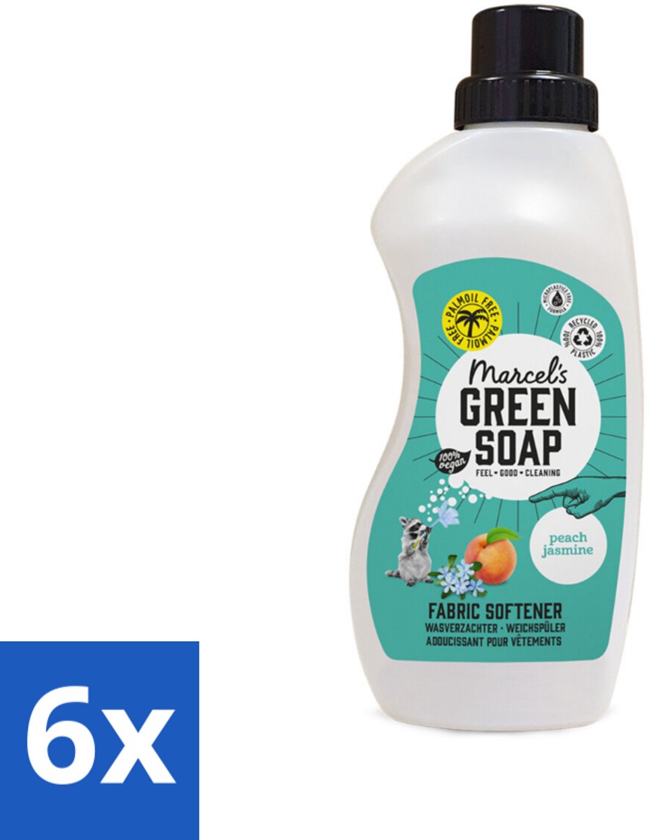 6 x Marcel's Green Soap - Wasverzachter - Perzik & Jasmijn - Zachte frisheid - 30 Wasbeurten - 750 ml - Wasverzachter - Biologisch Wasmiddel - Milieuvriendelijk - Vegan - Wasverzachter Perzik