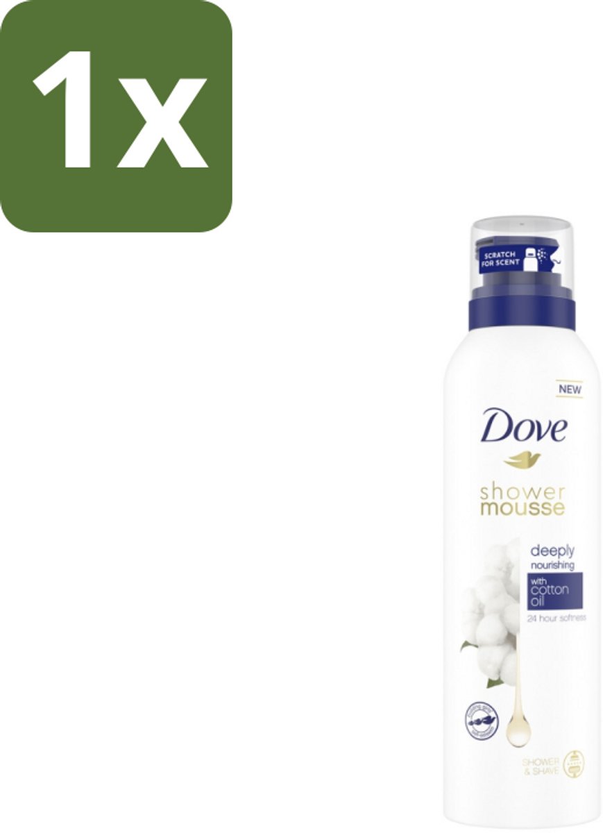 1 x Dove Shower Foam - Deeply Nourishing - Cotton Oil - 200 ml - Douche Mousse - Huid Verzorging - Zijdezachte Huid - 24 Uur Hydratatie - Scheren Mousse