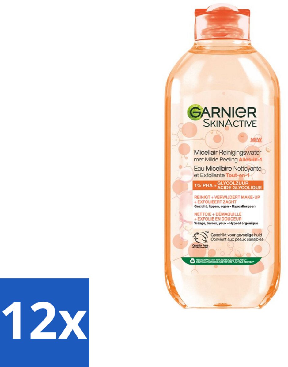 12 x Garnier - SkinActive - Micellair Reinigingswater - Milde Peeling - Alles-in-1 - 400 ml - Micellair Water - Reinigingswater - Peeling - Gezichtsreiniger - Milde Exfoliatie