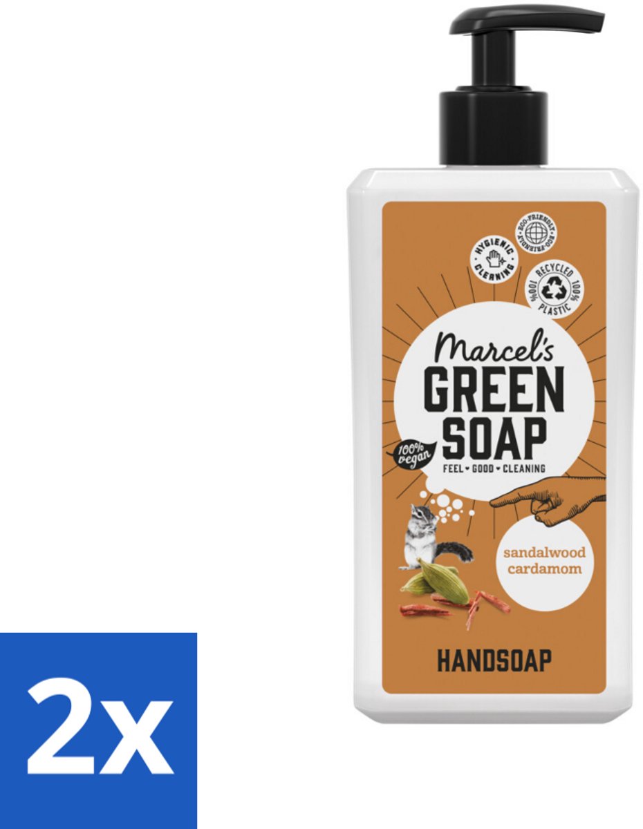 2 x Marcel's Green Soap - Handzeep - Sandelhout & Kardemom - Voor dagelijks gebruik - 500 ml - Handzeep - Sandelhout - Kardemom - Natuurlijke Zeep - Biologische Zeep