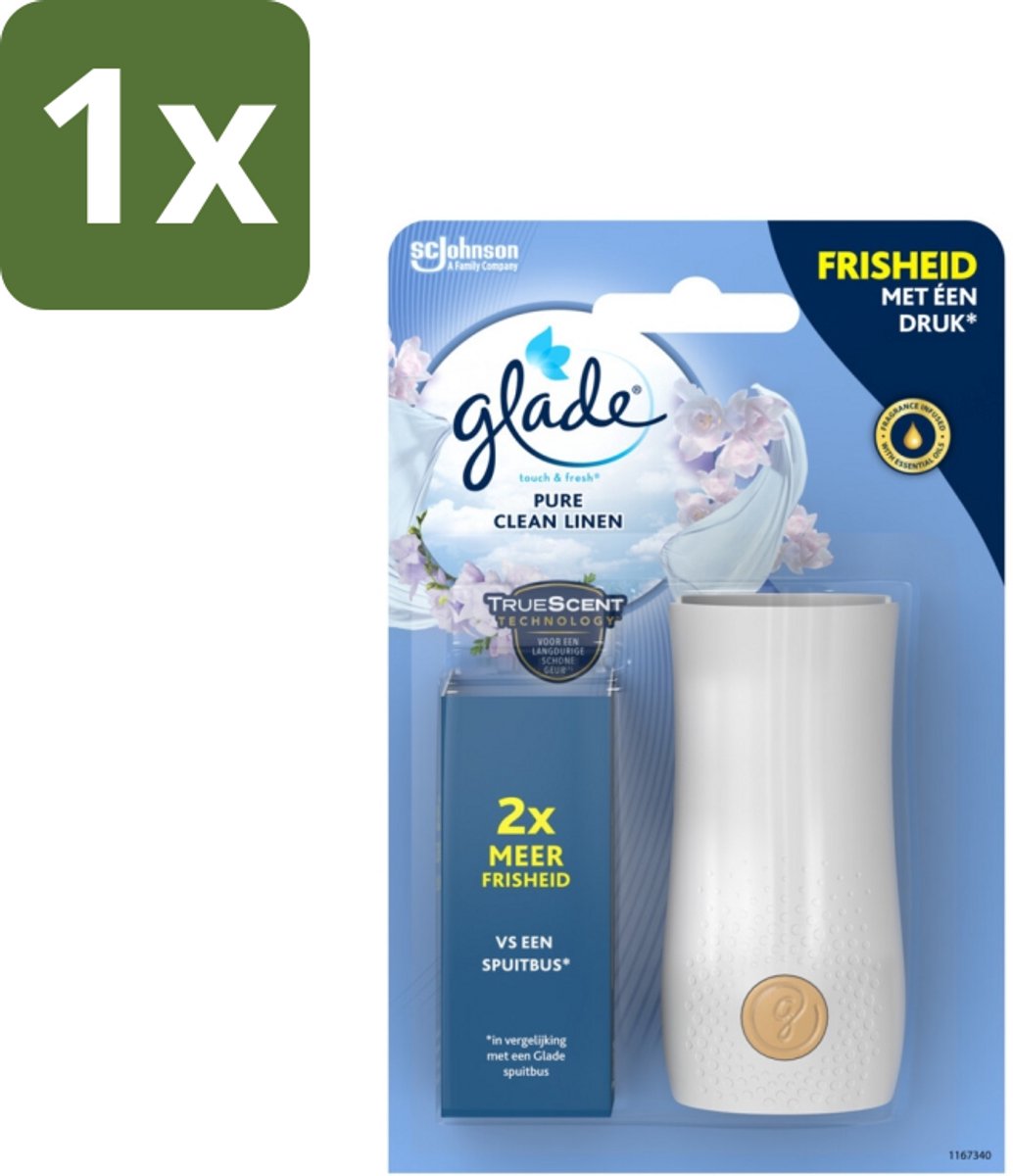 1 x Glade - Houder Touch & Fresh - Pure Clean Linen - 10 ml - Touch & Fresh Houder - Frisse Geur - Luchtverfrisser - Geurverspreider - Pure Clean Linen
