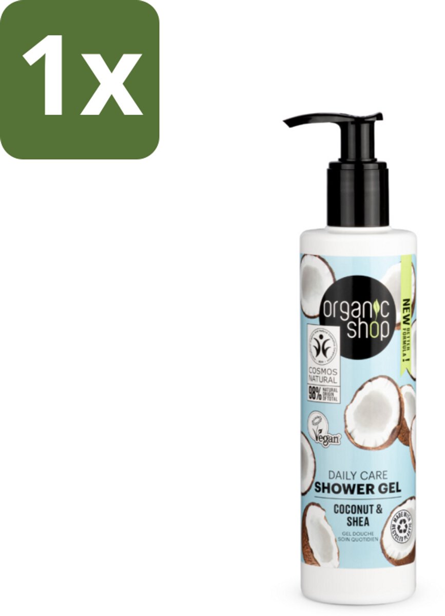1 x Organic Shop - Daily Care Coconut & Shea Shower Gel - Hydratatie & Verzorging - 280 ml - Douchegel - Natuurlijke Douchegel - Hydraterende Douchegel - Biologische Douchegel - Kokosdouchegel