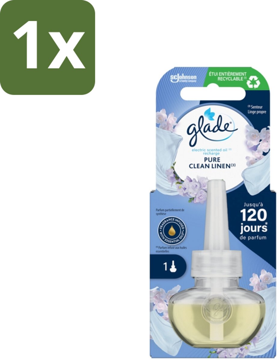 1 x Glade - Navulling Elektrische Olie - Pure Clean Linen - Zonder Houder - Elektrische Geurversterker - Geurversterker - Geurafgifte - Essentiële Oliën - Frisse Geur