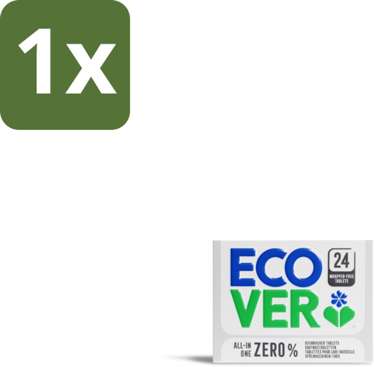1 x Ecover - Vaatwastabletten All-in-One Zero% - 24 Tabs - Vaatwasmiddel - Vaatwastabletten - Zero% Vaatwastabletten - Gevoelige Vaatwasmiddel - Milieuvriendelijk Vaatwasmiddel