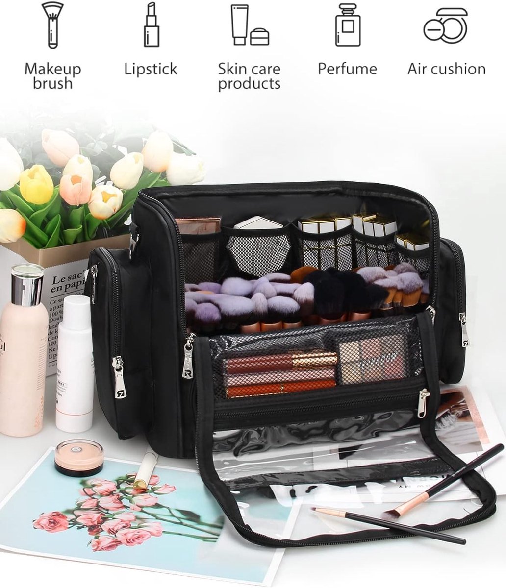 Make-upkoffer - Zwart - XL - Waterdichte Cosmetica-organizer met Penseelhouder - Voor Vrouwen