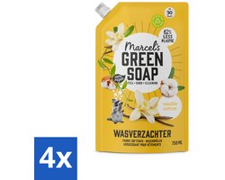 4 x Marcel's Green Soap - Wasverzachter - Navulling - Katoen & Vanille - Zachte frisheid- 30 Wasbeurten - 750 ml - Wasverzachter - Katoen Geur - Vanille Geur - Milieuvriendelijk - Navulverpakking