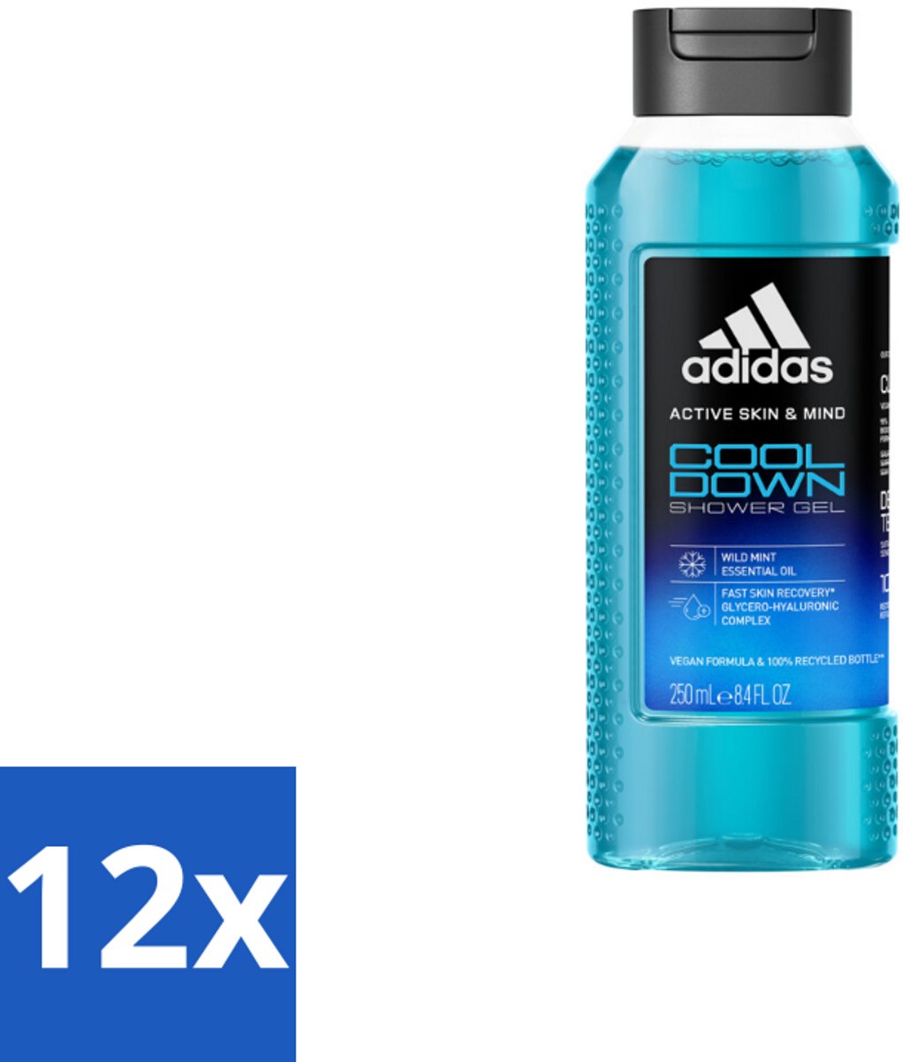 Adidas – Douchegel – Active Skin & Mind Cool Down – 250 ml - Voordeelverpakking - 12 stuks