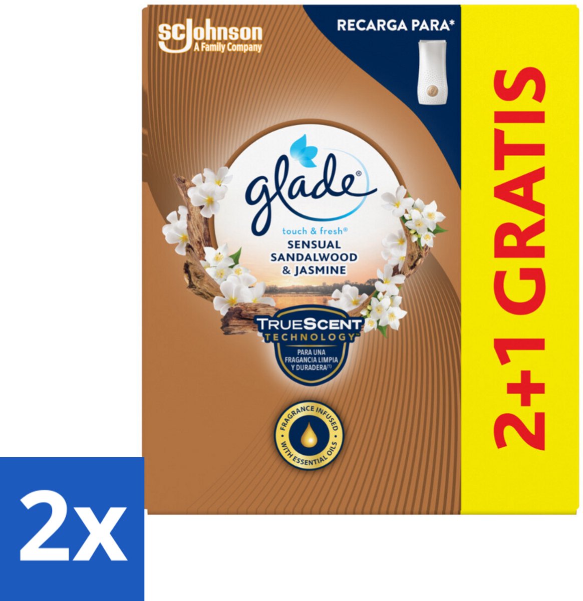 2 x Glade - Touch & Fresh - Sensual Sandelhout Jasmijn - 10 ml - Geur - Parfum - Sandelhout - Jasmijn - Amber