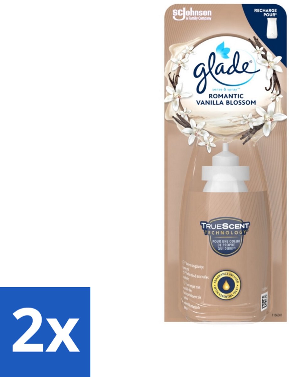 2 x Glade - Sense & Spray - Romantic Vanillebloesem - 18 ml - Geur - Vanille - Orchidee - Sandelhout - Luchtverfrisser