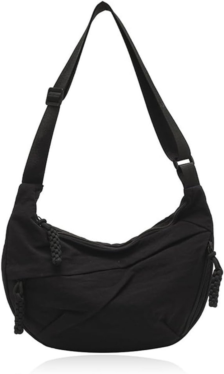 Schoudertas voor Dames 34x22x9 cm - Zwarte Halve Maan Schoudertas - Verstelbare Schouderband - ShopVlot