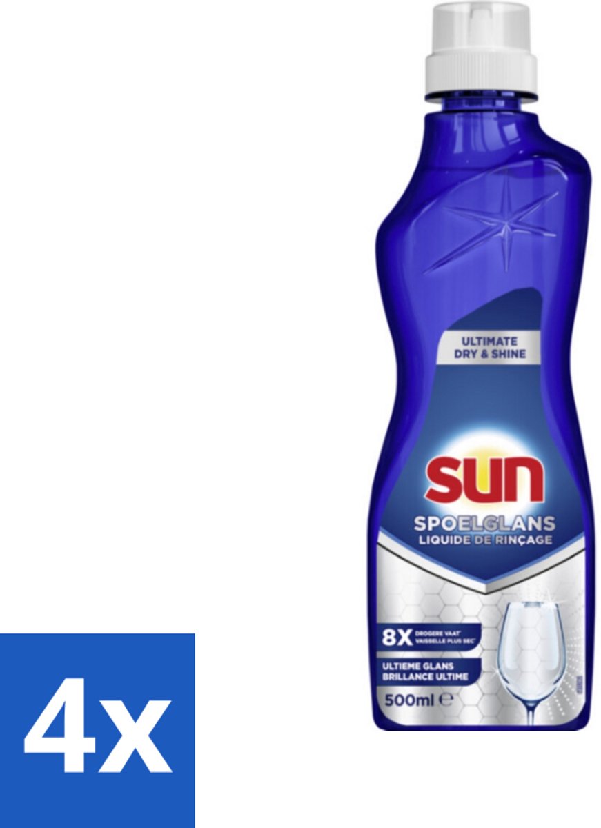 4 x Sun - Spoelglansmiddel - Dry & Shine - 500 ml - Spoelglansmiddel - Vaatwasser - Droge Vaat - Glanzende Vaat - Spoelresultaat
