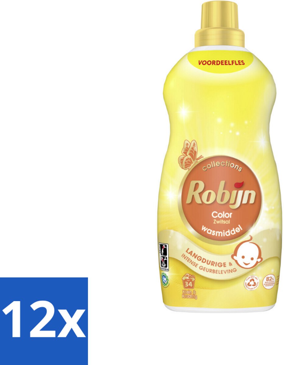 12 x Robijn - Klein & Krachtig Zwitsalgeur - Vloeibaar Wasmiddel - 34 Wasbeurten - 1,19 L - Wasmiddel - Robijn - Zwitsal - Vloeibaar Wasmiddel - Kleurwas