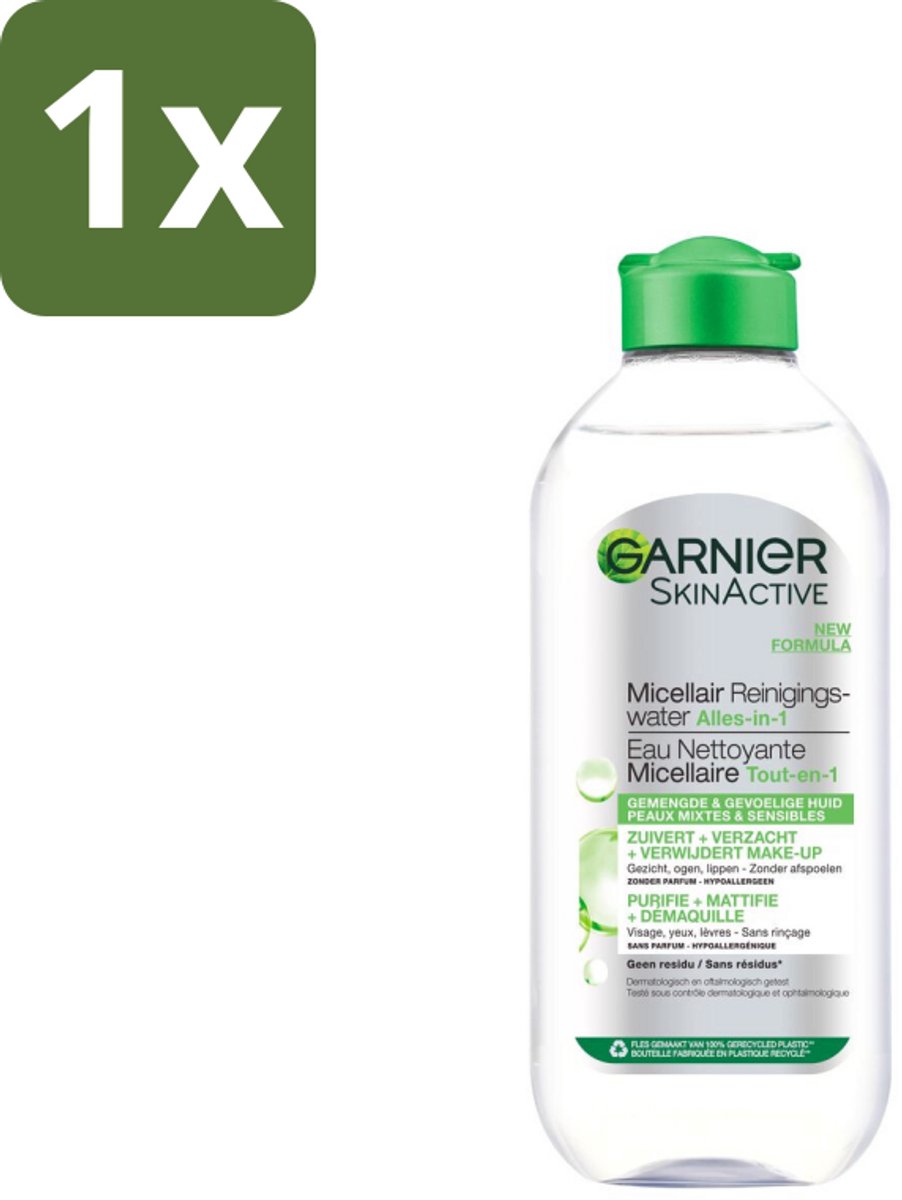 1 x Garnier - SkinActive - Micellair Reinigingswater - Vette Huid - Verzachtend & Reinigend - 400 ml - Micellair Reinigingswater - Vette Huid - Make-up Verwijderen - Geurloos - Hypoallergeen