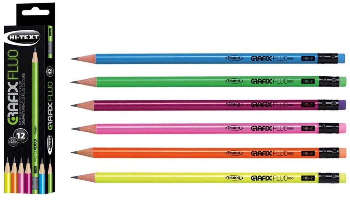 Set van 12 HB Tekenpotloden, Neon Kleuren, Merkloos