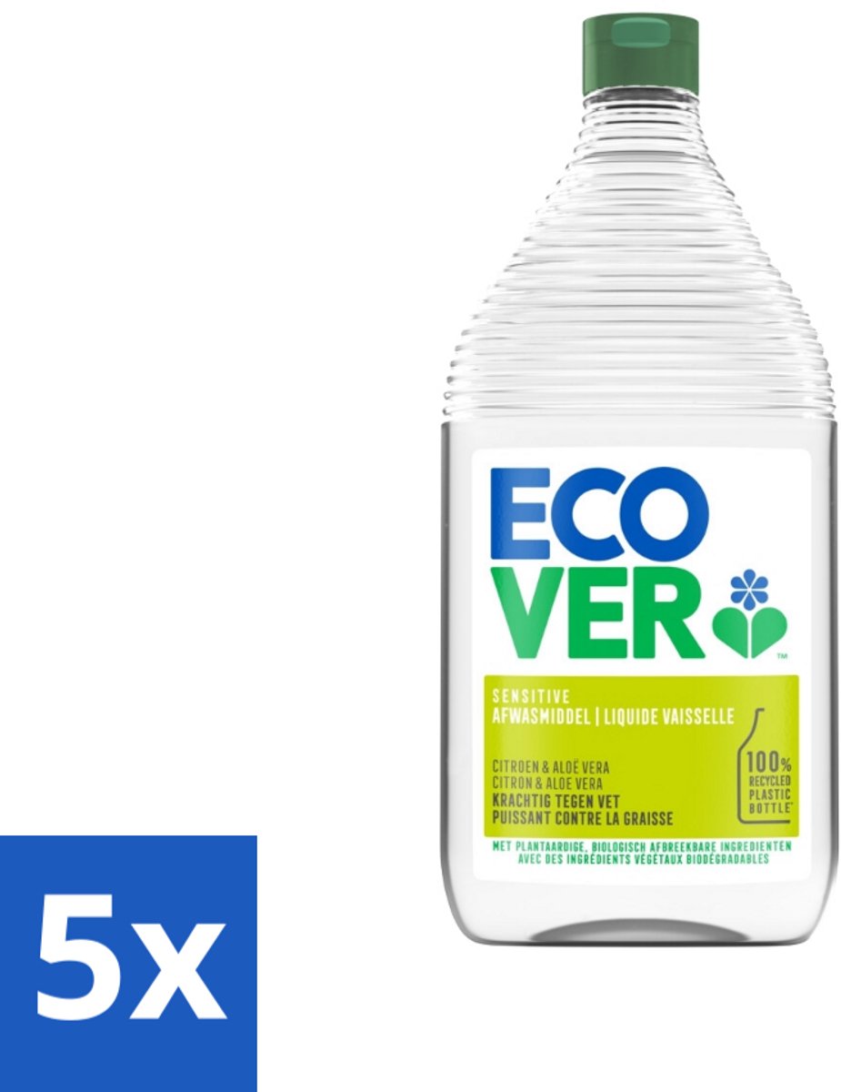 5 x Ecover - Afwasmiddel - Citroen & Aloë Vera - 950 ml - Ecover Afwasmiddel - Afwasmiddel Citroen Aloë Vera - Natuurlijk Afwasmiddel - Plantaardig Afwasmiddel - Afwasmiddel Huidvriendelijk