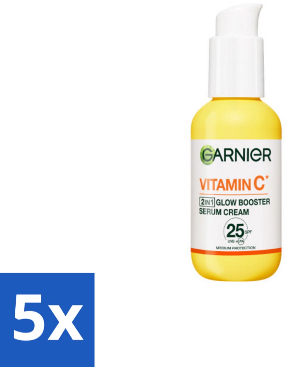 5 x Garnier - SkinActive - Serum Cream - Glow Booster - Vitamine C & SPF 25 - 50 ml - Glow Booster - Vitamine C - SPF 25 - Serum Crème - Huidverzorging