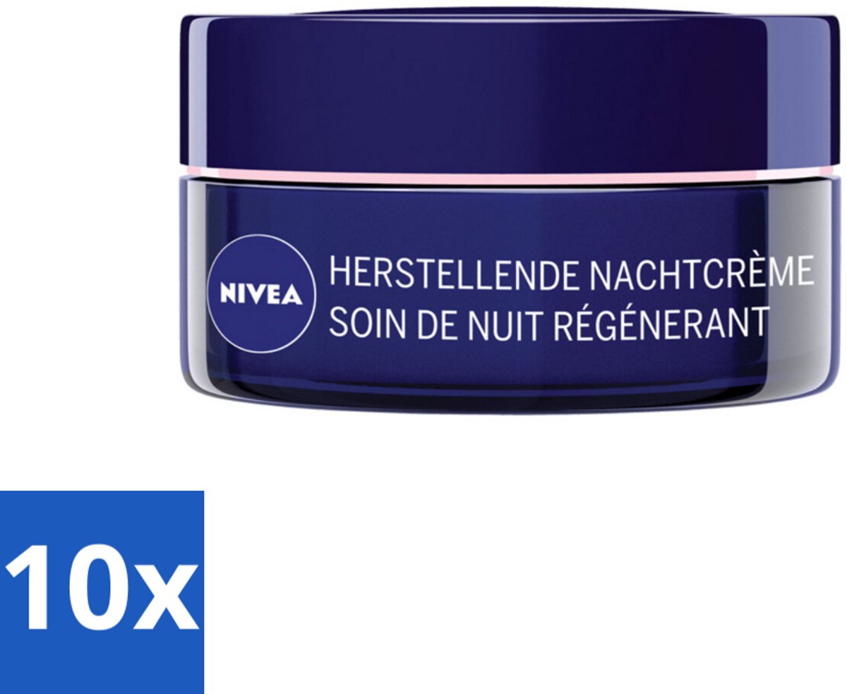 10 x NIVEA - Nachtcrème - Essentials +24U Voedend - Voor gevoelige & droge huid - Met Sheaboter & Amandelolie - 50 ml - Nachtcrème - Voedende Nachtcrème - Gevoelige Huid - Droge Huid - Sheaboter